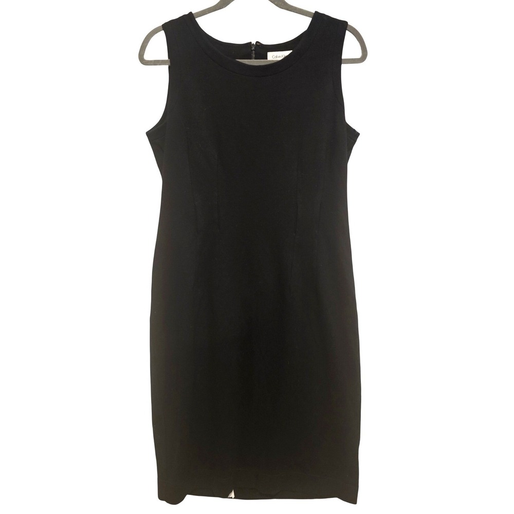Calvin Klein Black Sheath Dress Sleeveless‎ Zipper Back Business Casual Size 8